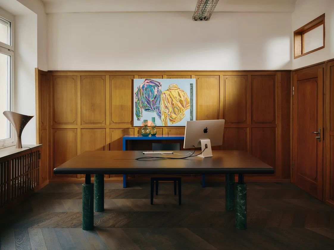 Office at Le Comptoir in the wood-panelled former fabric trading house. Photo: Conny Mirbach