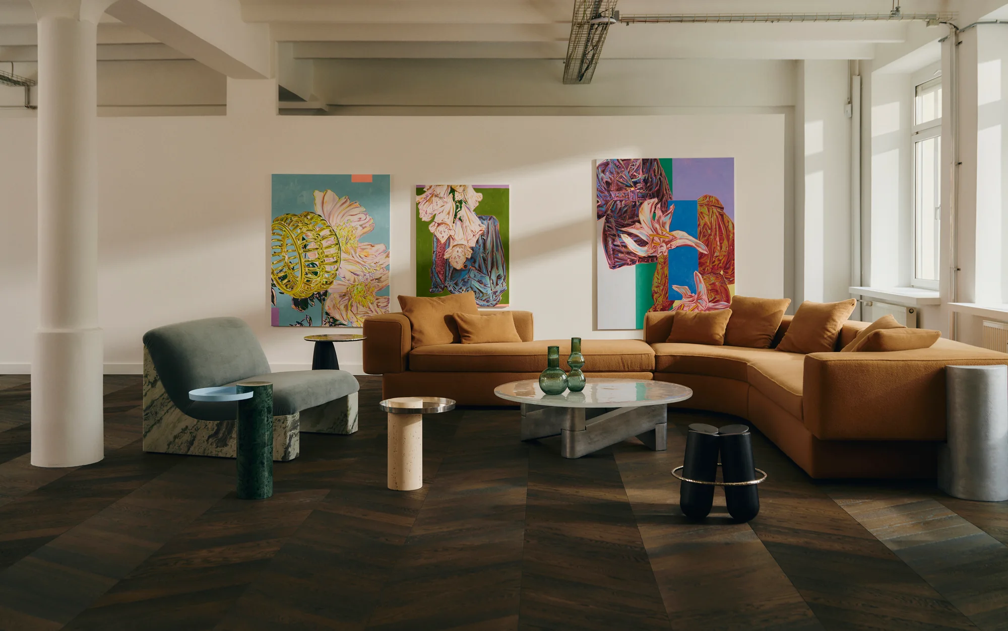 Lounge at Le Comptoir with furniture by La Chance and paintings by Armand Jalut. Photo: Conny Mirbach